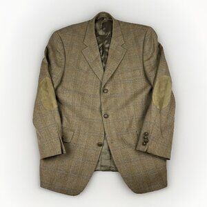 VTG ROY ROBSON Germany Made elbow patches Wool Blazer Plaid Golden Brown Read*